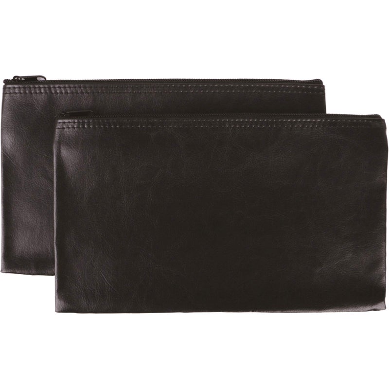 Manaloom Security Bank Deposit/Utility Zipper Coin Bags, 11 X 6 Inches - Leather Zipper Pocket Money Holder, Safe for Cash, Coins, Legal Documents, Receipts - Black - 2 Pack - Image 1